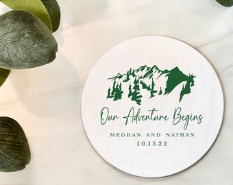 Our Adventure Begins Wedding Reception Coasters, Foil Stamped Coasters, Bridal Shower Drink Coaster, Rehearsal Dinner