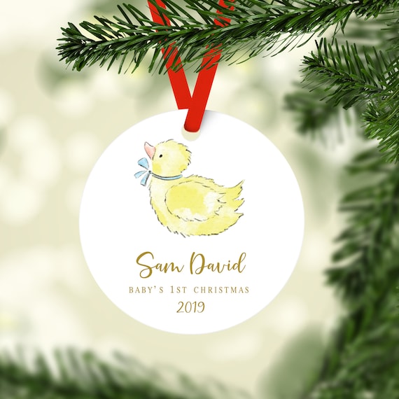 GOLD DUCK PINK BOW GERMAN BLOWN GLASS CHRISTMAS TREE ORNAMENT BABY