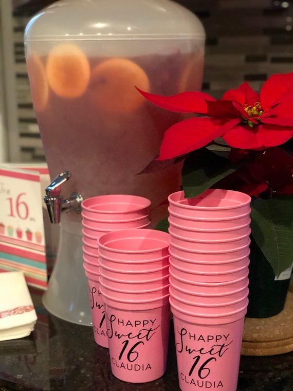 Happy Sweet 16 Birthday Stadium Plastic Cups - 16th Birthday Stadium Cups - Birthday Party - Party Favor - Birthday Favor Il_570xn