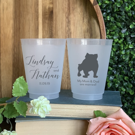 Dog Silhouette Personalized Wedding Shatterproof Plastic Cup, Bridal Shower/ Rehearsal Dinner / Wedding Shatterproof Plastic Cups Il_570xn