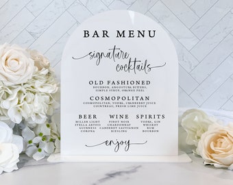 Arched Wedding Bar Menu Sign, Signature Drink Bar Menu, Wedding Bar Menu, Wedding Bar Sign, Acrylic Bar Menu Sign, Bar Menu