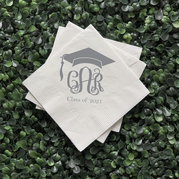 Graduation Cap and Monogram Personalized Graduation Napkins