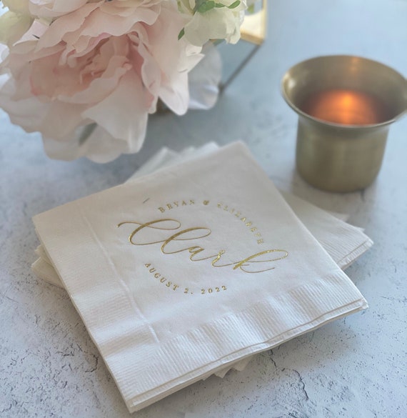 Last Name Wedding Napkins, Rehearsal Dinner, Engagement Party, Custom Bar Napkins, Custom Wedding Napkins Il_570xn
