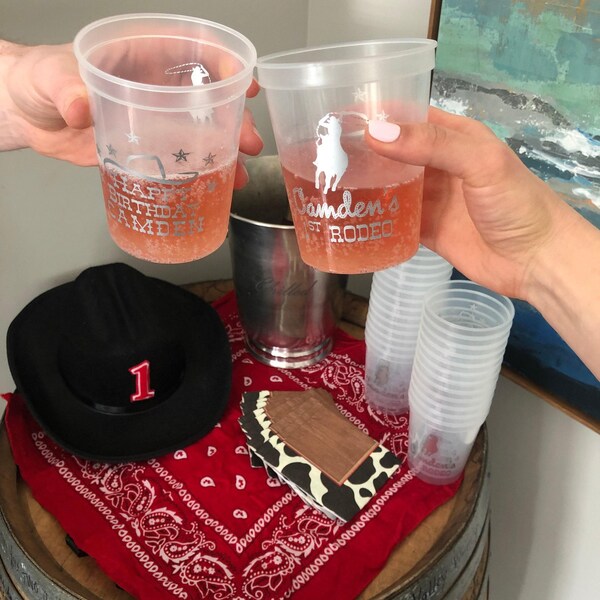 First Rodeo Birthday Cups: Personalized Cowboy Party Favor