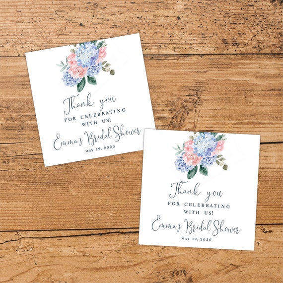 INSTANT DOWNLOAD Blue Pink Hydrangea Floral Bridal Shower Favor Tag Il_570xn