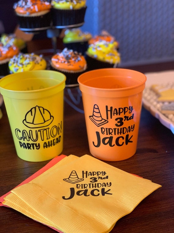 Construction Birthday Personalized Stadium Plastic Cups - Birthday Stadium Cups - Birthday Party Favor, Truck Party, Dirt Party Il_570xn