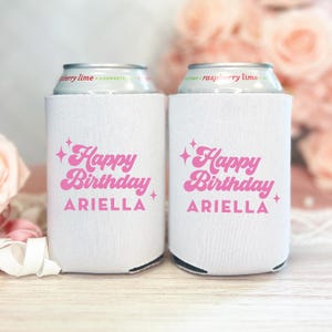 Retro Birthday Can Cooler - Personalized Birthday Party Favors, Happy Birthday Drink Can Holders