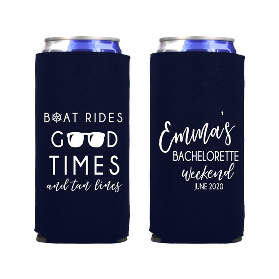 Boat Rides, Good Times and Tan Lines Personalized Bach Bash Beer Slim Can Holder, Bachelorette Party, Bridal Shower Favor Il_570xn