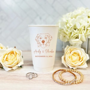 Custom Illustrated Pet Wedding Paper Cups | Coffee Bar | Hot Chocolate Bar | Wedding Coffee Bar | Pet Cups | Pet Wedding Decor