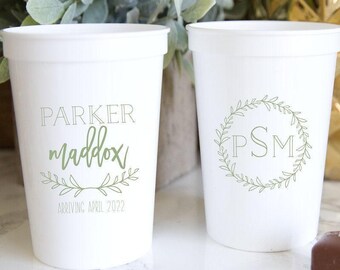 Custom Baby Shower Cups - Personalized Monogram, Reusable Stadium Style