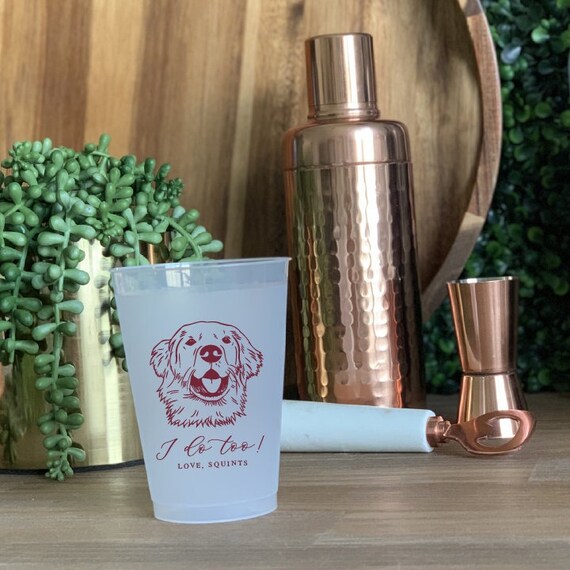 Custom Illustrated Dog Frosted Wedding Cups, Modern Wedding Cups, Custom Dog Wedding, Custom Wedding Cups, Pet 16oz Frosted Cups Il_570xn