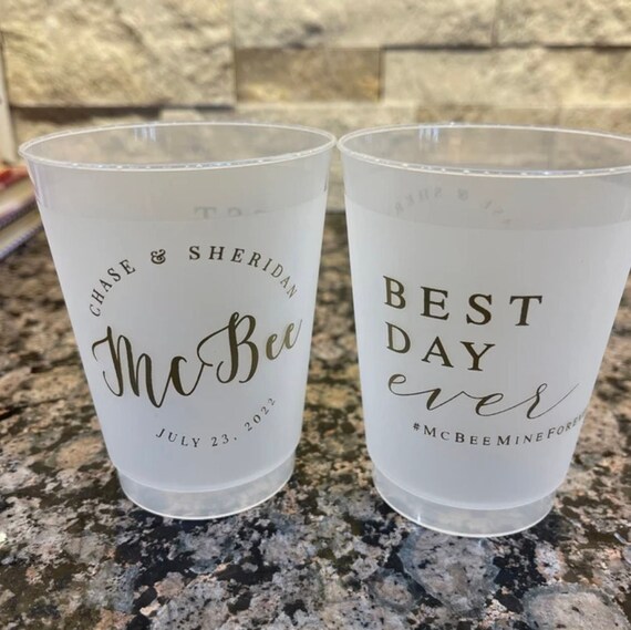 Monogram Frosted Wedding Cups, Modern Wedding Cups, Fancy Elegant