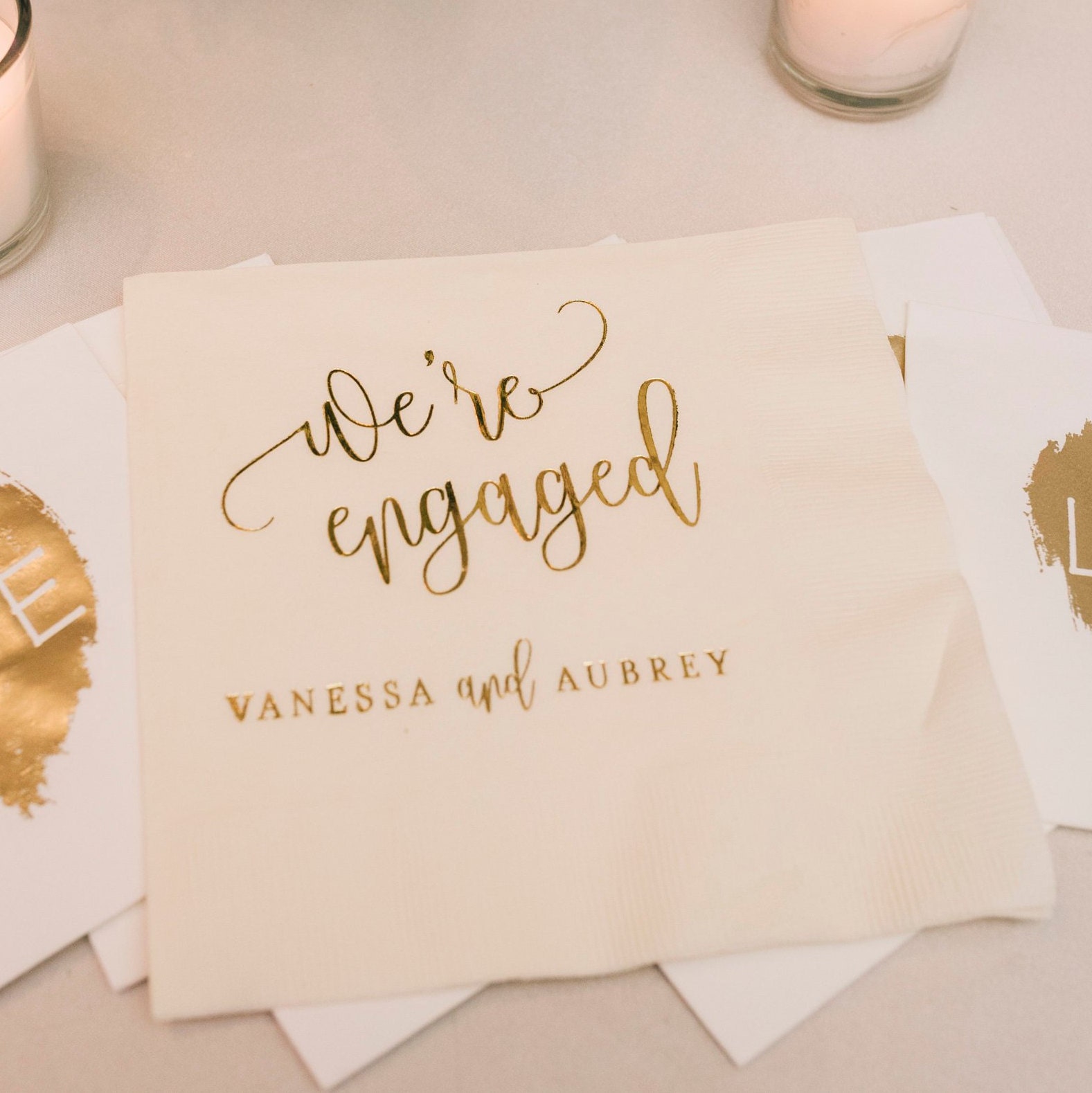 We're Engaged Personalized Napkins Engagement Party Etsy