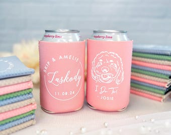 Wedding Can Cooler: Custom Dog Illustration - Collapsible & Recyclable