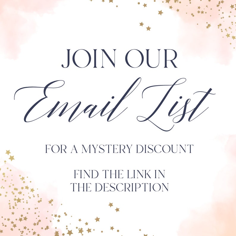 a pink and gold background with the words join our email list for a mystery discount