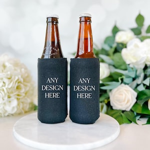 Personalized Slim Can Coolers: Black Neoprene, Custom Text