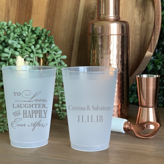 Love Laughter and Happily Ever After Personalized Wedding / Bridal Shower/ Rehearsal Dinner / Bachelorette Shatterproof Plastic Cups Il_570xn