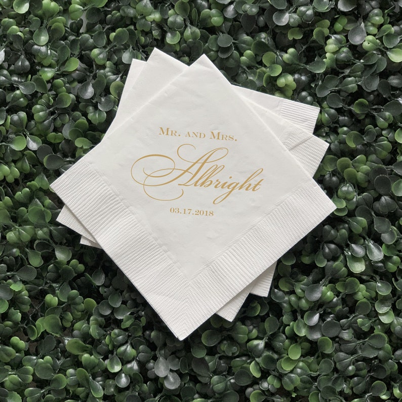 Custom Wedding Napkins Personalized Mr and Mrs Wedding Napkins Custom Bar Napkins Engagement Party Rehearsal Dinner