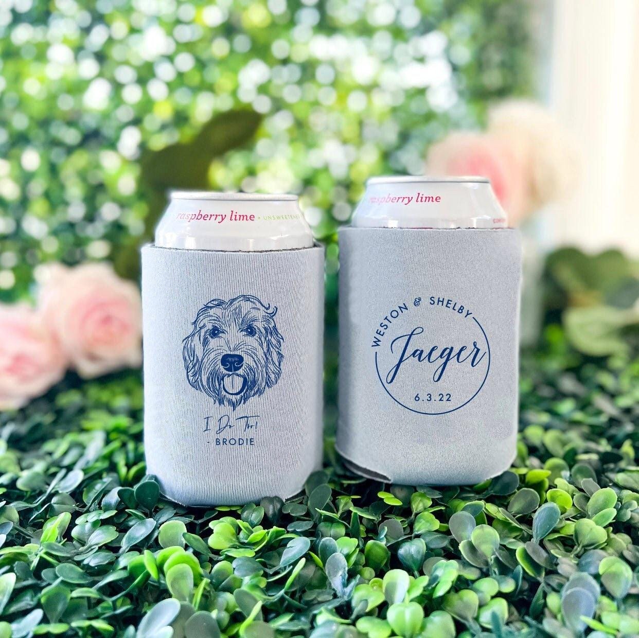 Custom Illustrated Dog Can Holder -  Wedding Pet Can Cooler, Wedding Favors, Beverage Insulators, Beer Huggers, Wedding Favor, Beer Holder