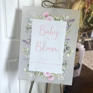 Baby in Bloom Personalized Baby Shower Acrylic Sign, Acrylic Baby Shower Sign, Baby Shower Welcome Sign, Welcome Sign, Baby Shower Decor