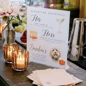 Watercolor Pet Wedding Bar Sign | Signature Cocktails - Acrylic, Canvas, Foam Board, Digital File