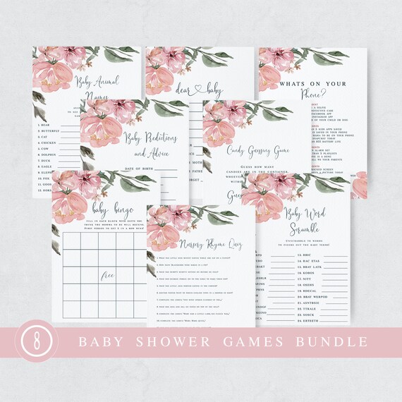 Baby Shower Games Bundle - INSTANT DOWNLOAD Blush Floral Baby Shower Games - Printable Shower Games - Baby Shower Games - Edit Now Il_570xn