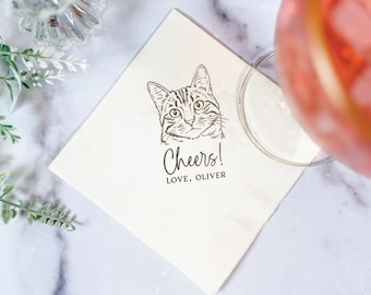 Personalized Cat Breed Wedding Napkins, Foil Stamped Sketch, Custom Pet Party Supplies