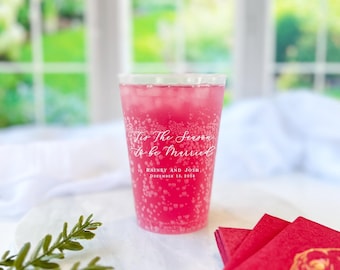 Custom Wedding Cups: Frosted Plastic with Fancy Script - BPA Free