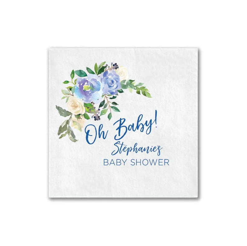 Blue Floral Baby Shower Napkins Personalized Napkins Baby Etsy