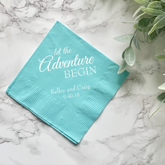 Let The Adventure Begins - Personalized Wedding Napkins, Rehearsal Dinner, Engagement Party, Custom Bar Napkins, Custom Wedding Napkins Il_570xn