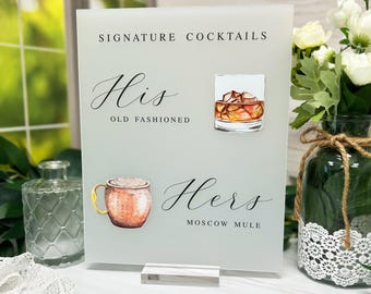 Wedding Bar Menu: Signature Cocktail Acrylic Sign - Clear or Frosted