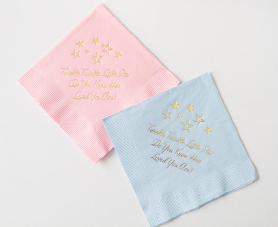 Twinkle Twinkle Gold Foil Napkins - Ready To Ship - Set Of 20 | Gender Reveal Party | Baby Shower | Twinkle Twinkle Little Star Birthday Il_570xn