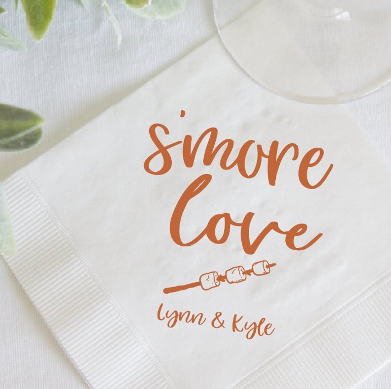 Personalized Wedding Napkins Rehearsal Dinner Custom Wedding Napkins Engagement Party S/'more Love