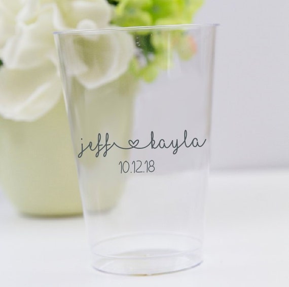 Personalized Wedding Clear Hard Plastic Cups, Bar Glasses, Cocktail Cup