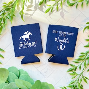 Go Baby Go - Derby Personalized Beer Can Cooler, Derby Party, Kentucky Derby, Run for the Roses, Horse racing Can Cooler