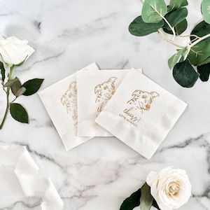 Custom Illustrated Dog Wedding Napkins, Bridal Shower, Engagement Party, Custom Bar Napkins, Custom Pet Wedding Napkins, Dog Napkins