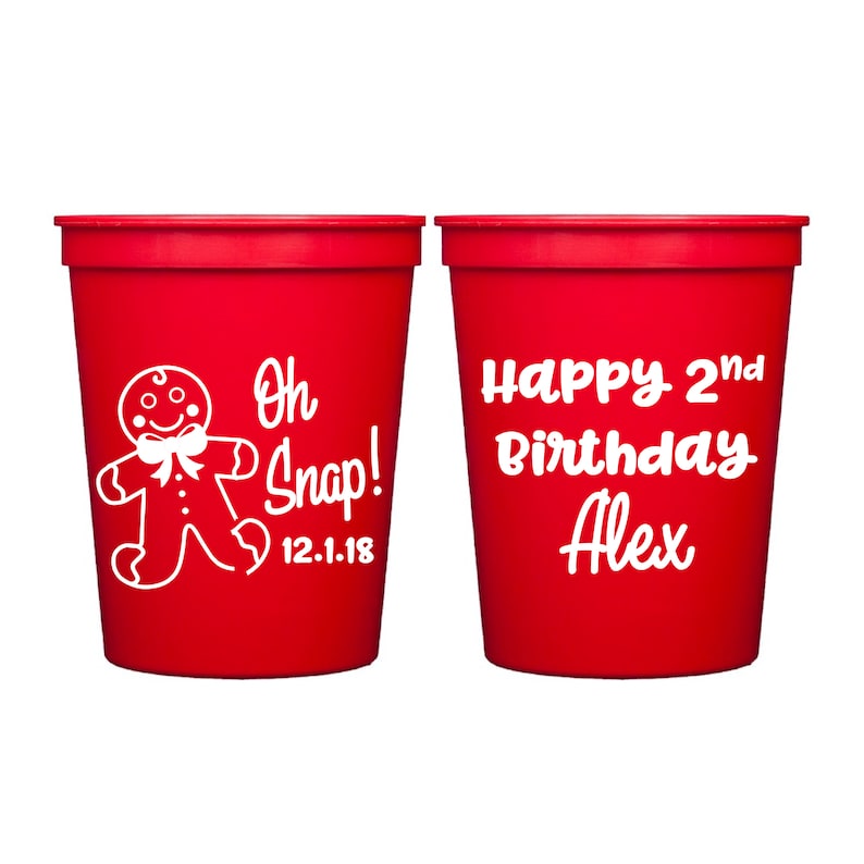 Birthday Party Birthday Stadium Cups Oh Snap Gingerbread Birthday Personalized Stadium Plastic Cups Birthday Favor Winter Birthday