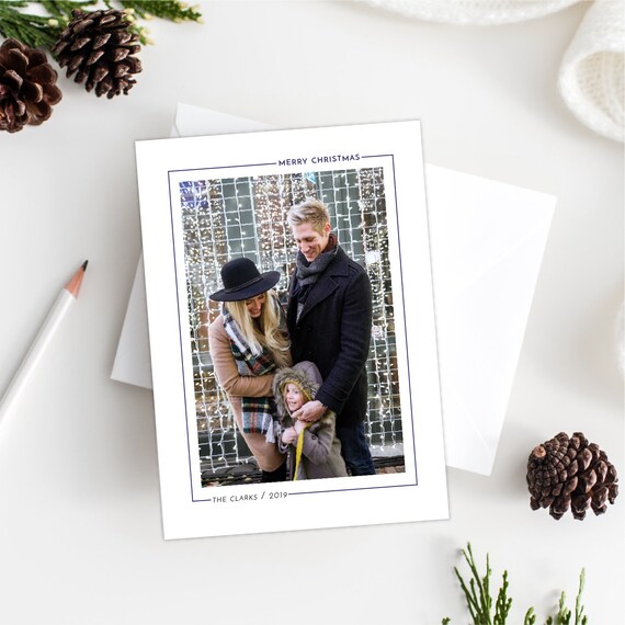Merry Christmas Photo Card, Photo Holiday Card, Traditional Christmas, Vertical Photo Printable Christmas Card, Free Shipping Il_570xn