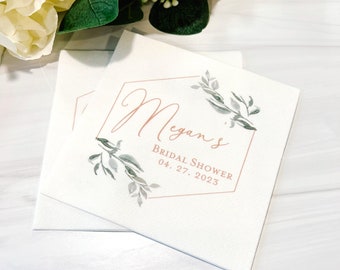 Geo Greenery Bridal Shower Napkins | Wedding Napkins | Rehearsal Dinner | Engagement Party Napkins | Full Color Napkin | Rose Gold