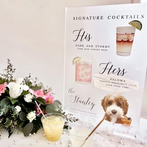 Watercolor Pet Signature Cocktail Sign | Wedding Bar Menu - Acrylic, Canvas, Foam Board, Digital File
