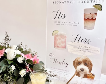 Watercolor Pet Signature Cocktail Sign | Wedding Bar Menu - Acrylic, Canvas, Foam Board, Digital File