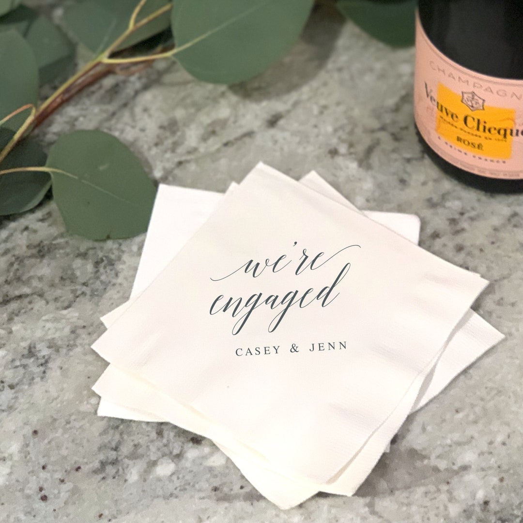 We're Engaged Personalized Napkins, Engagement Party, Custom Bar