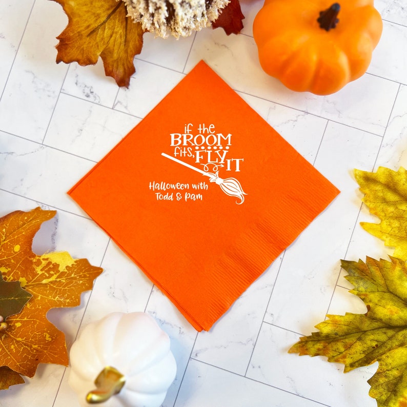 If the Broom Fits, Fly It Halloween Party Napkins, Halloween Party, Halloween Napkins, Custom Napkins, Spooky Vibes, Halloween Decor image 1