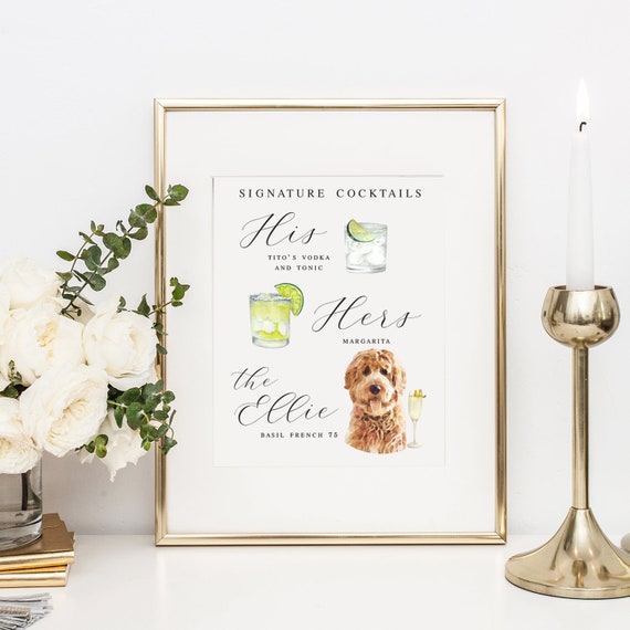 Dog Signature Cocktails Sign, Signature Drink Bar Menu, Wedding Bar Menu, Pet Wedding Bar Sign, Bar Wedding Poster, Multiple Sizes Il_570xn