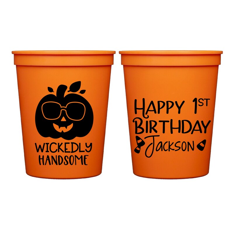 Wickedly Handsome 1st Birthday Personalized Stadium Plastic Cups Halloween Birthday Birthday Favor Spider Birthday Stadium Cups