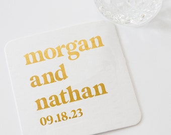 Personalized Wedding Reception Coasters, Foil Stamped Coasters, Brunch Drink Coaster, Rehearsal Dinner, Bridal Shower, Engagement Party