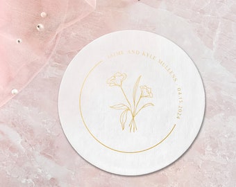 Personalized Floral Wedding Reception Coasters, Foil Stamped Coasters, Bridal Shower Drink Coaster, Rehearsal Dinner, Engagement Party