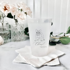 Custom Illustrated Dog  Frosted Wedding Cups, Modern Wedding Cups, Custom Dog Wedding, Custom Wedding Cups, Pet 16oz Frosted Cups