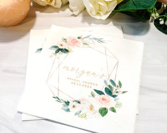 Bridal Shower Napkins, Floral Geo Pattern (Custom Text, Full Color)
