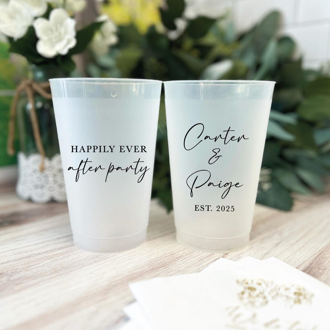 Scripted Cups Wedding Cups, Frosted Plastic, Elegant Script (16oz, Custom Ink) - Etsy